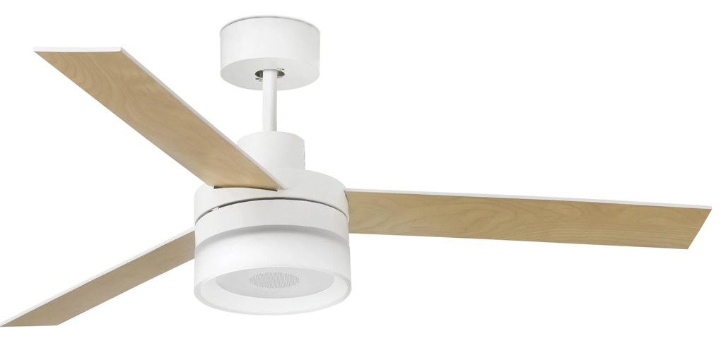 FARO BARCELONA Stropný ventilátor na diaľkové ovládanie s LED osvetlením a reproduktorom ICE, 3 rýchlosti, biely
