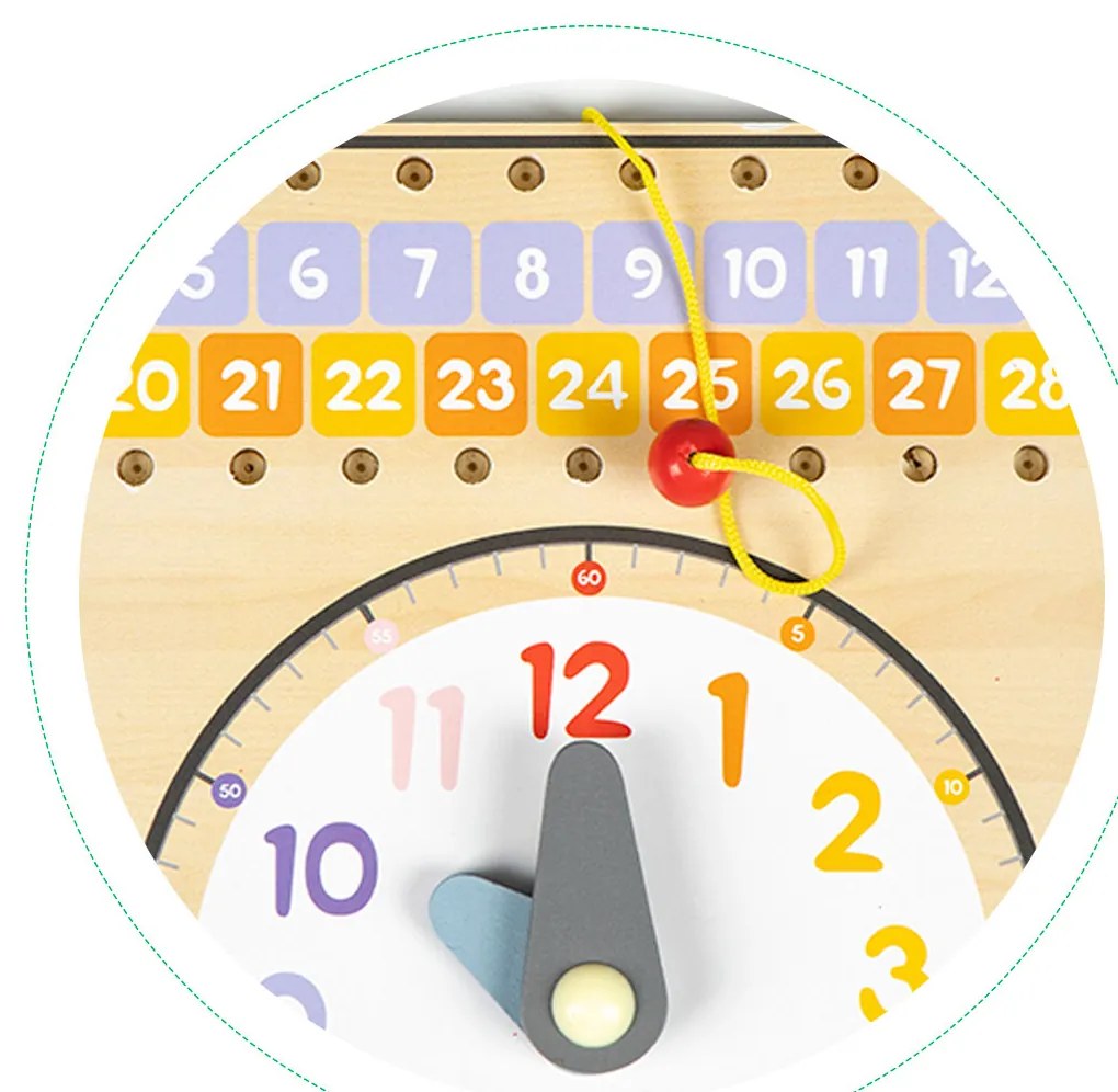 Drevená manipulačná tabuľa s kalendárom a hodinami