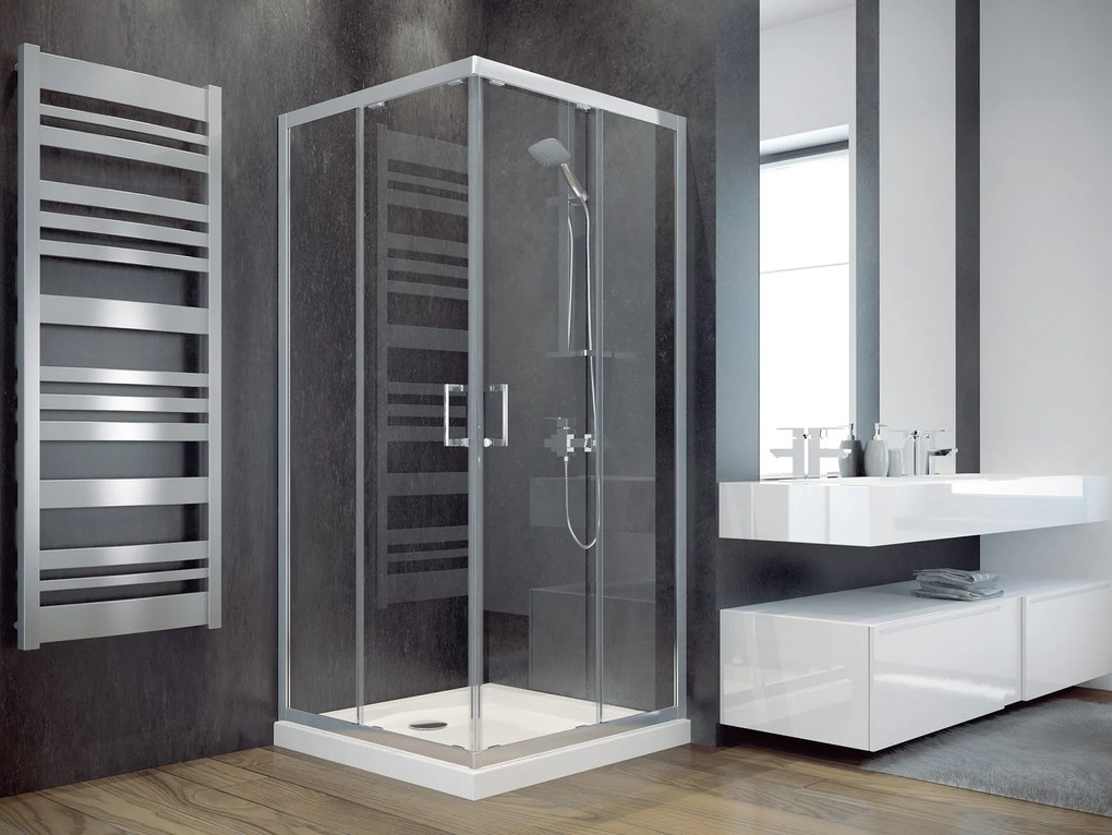 Besco Štvorcový sprchovací kút MODERN 190 SQ 80x80 (90x90), výška 190 cm - bez vaničky BESCO-Rozmery: 80x80, BESCO-Profily: profily: chróm, výplň: gr…
