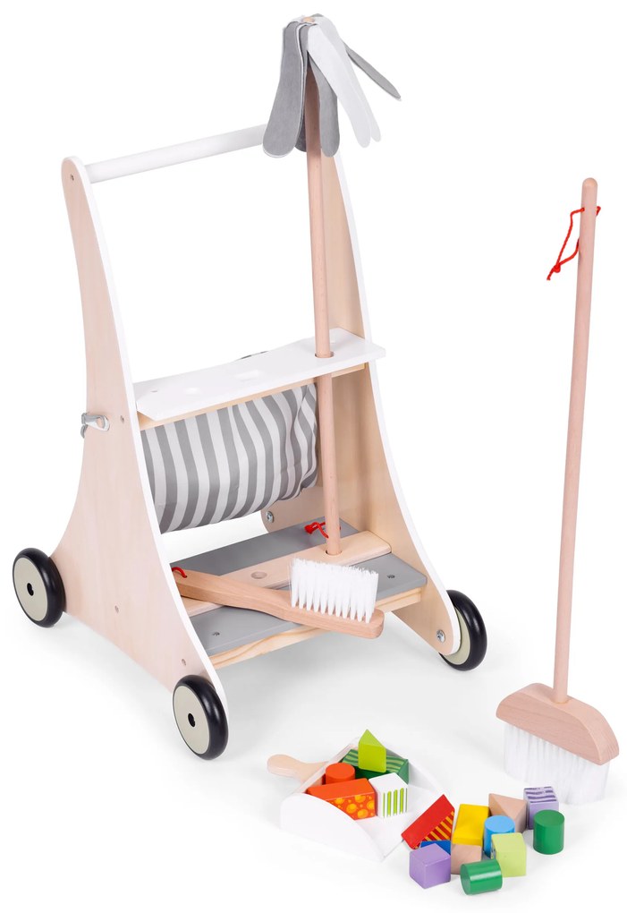 Detský drevený vozík na upratovanie, béžový, ECOTOYS