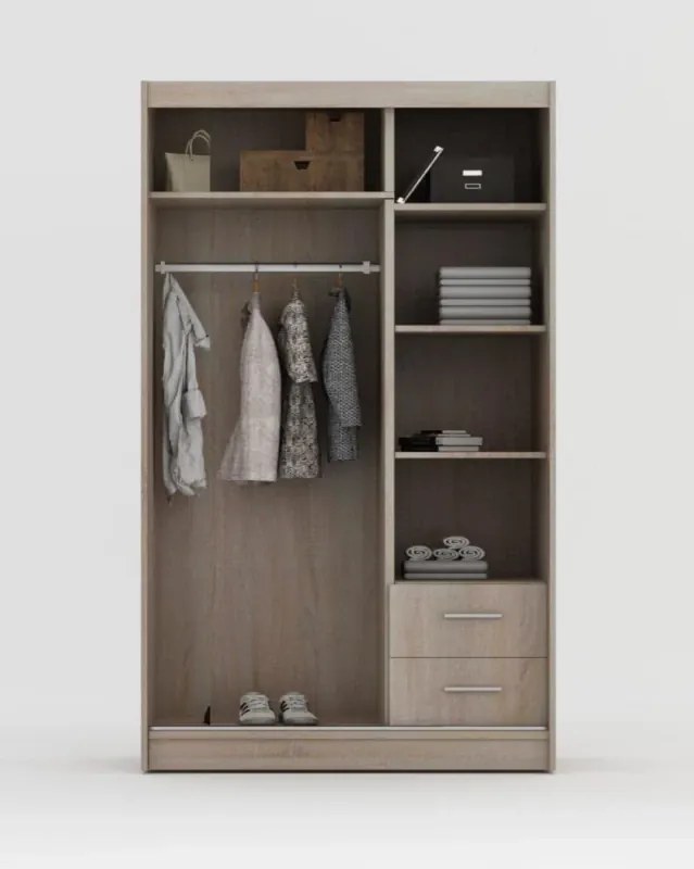 Šatníková skriňa Rumba, 120 cm, čierna/čierne sklo