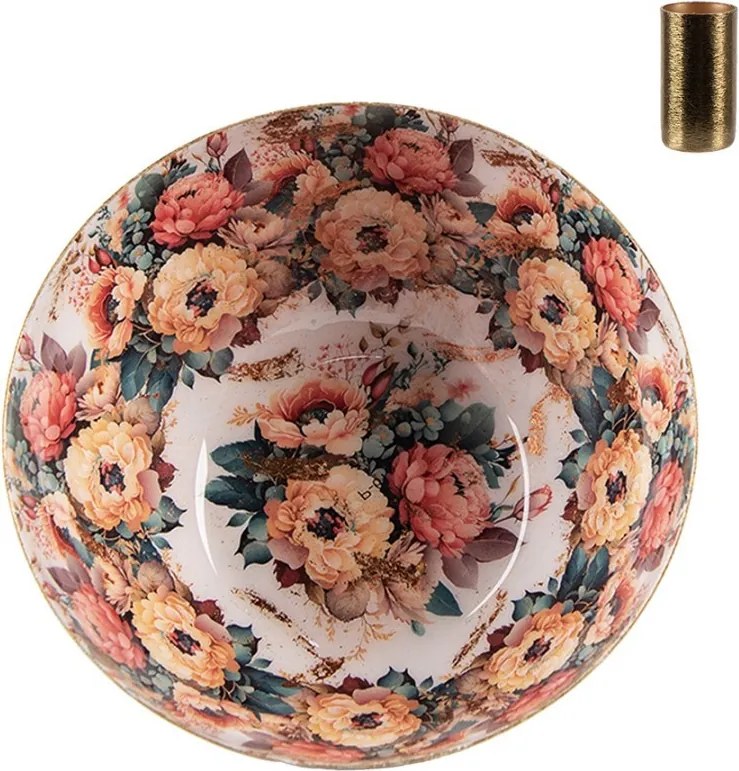 Čierno-zlatý kovový svietnik s ružovými kvetmi Flowers Gold - Ø 14*6 cm