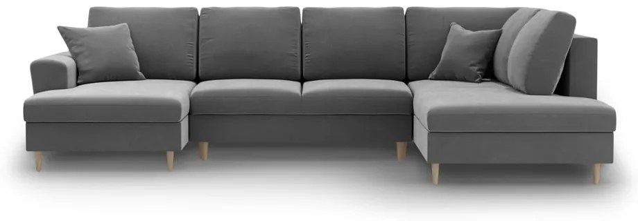 Svetlosivá zamatová rozkladacia/s úložným priestorom rohová pohovka (pravý roh/do "U") Kyoto – Cosmopolitan Design