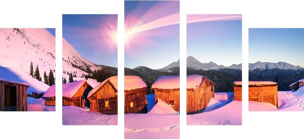 5-dielny obraz zasnežená horská dedinka Varianta: 100x50