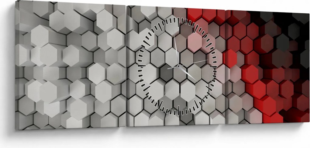 Obraz - 3D hexagóny (s hodinami) (90x30 cm)