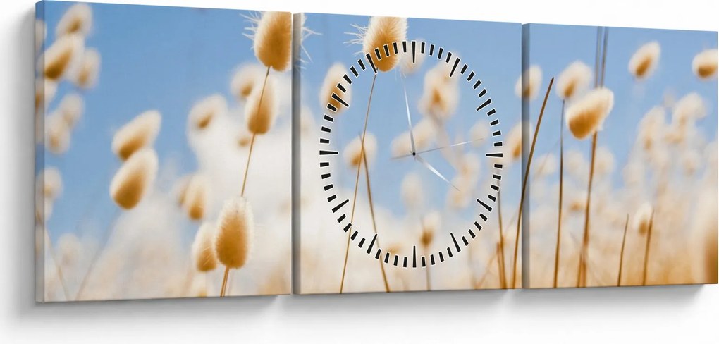 Obraz - Zlaté pole (s hodinami) (90x30 cm)