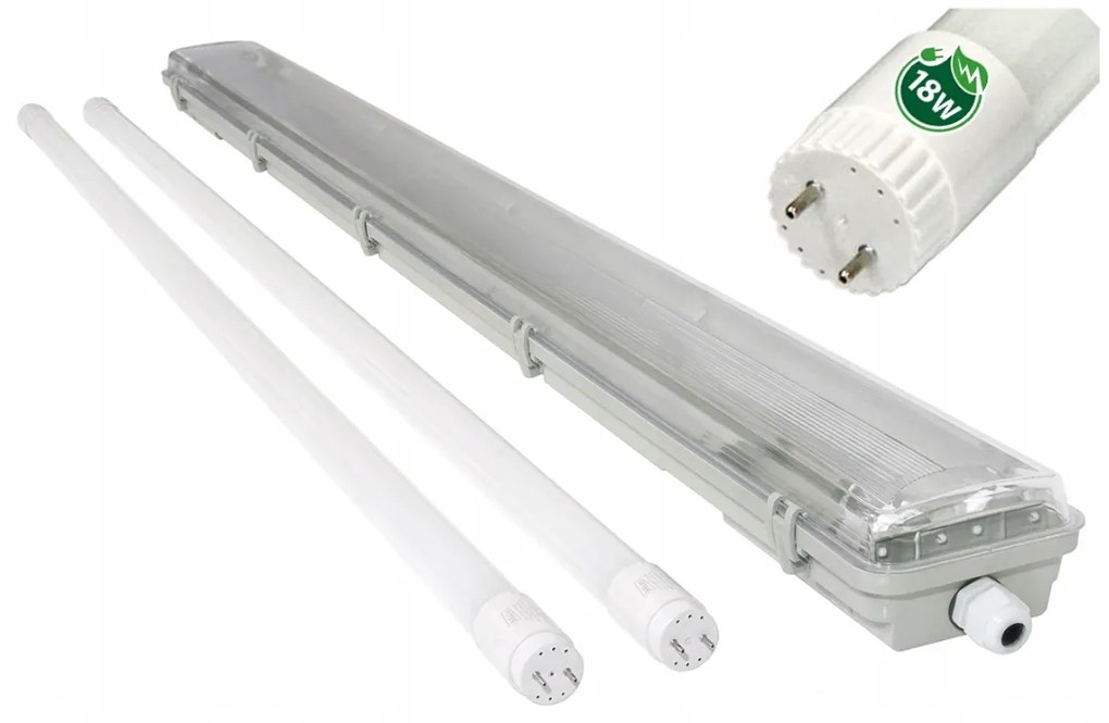 BERGE Hermetické svietidlo 120cm + 2x LED trubica neutrálna biela