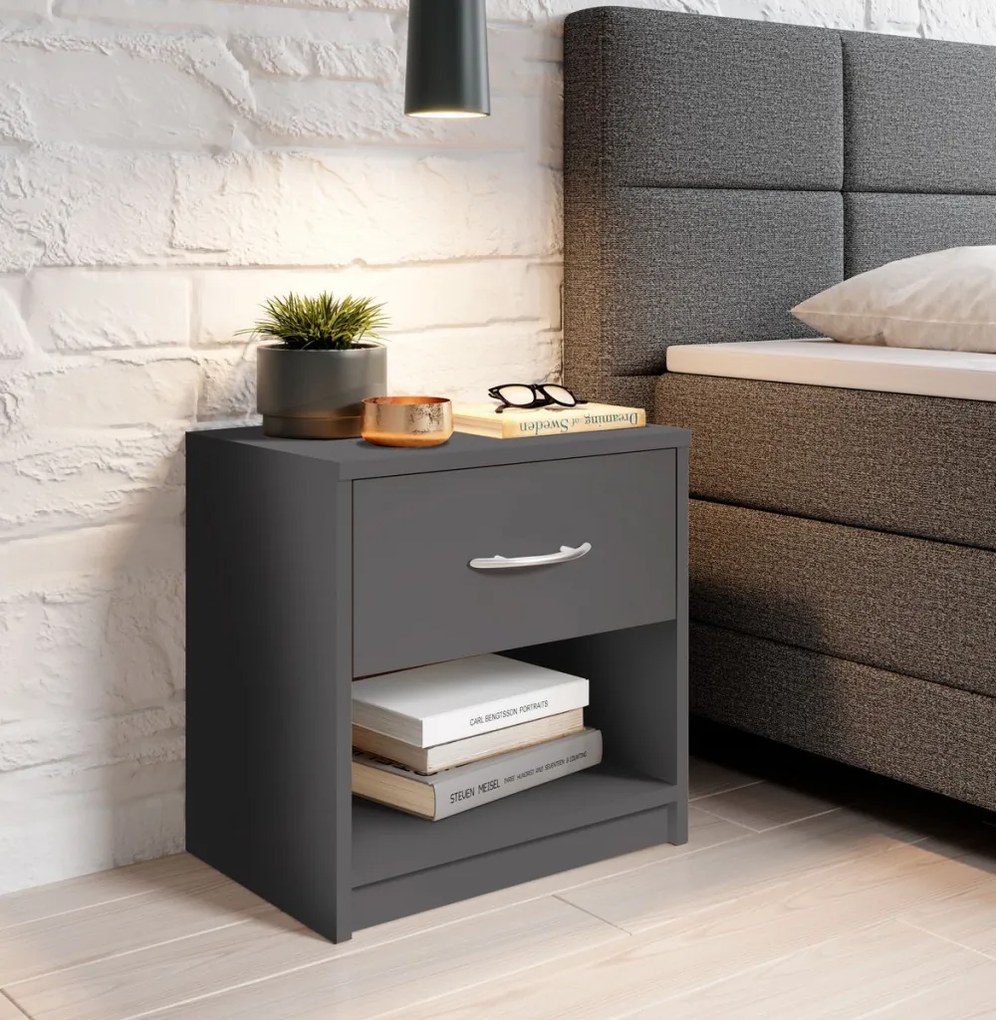 Nočný stolík s 1 zásuvkou Pepe, šedý grafit