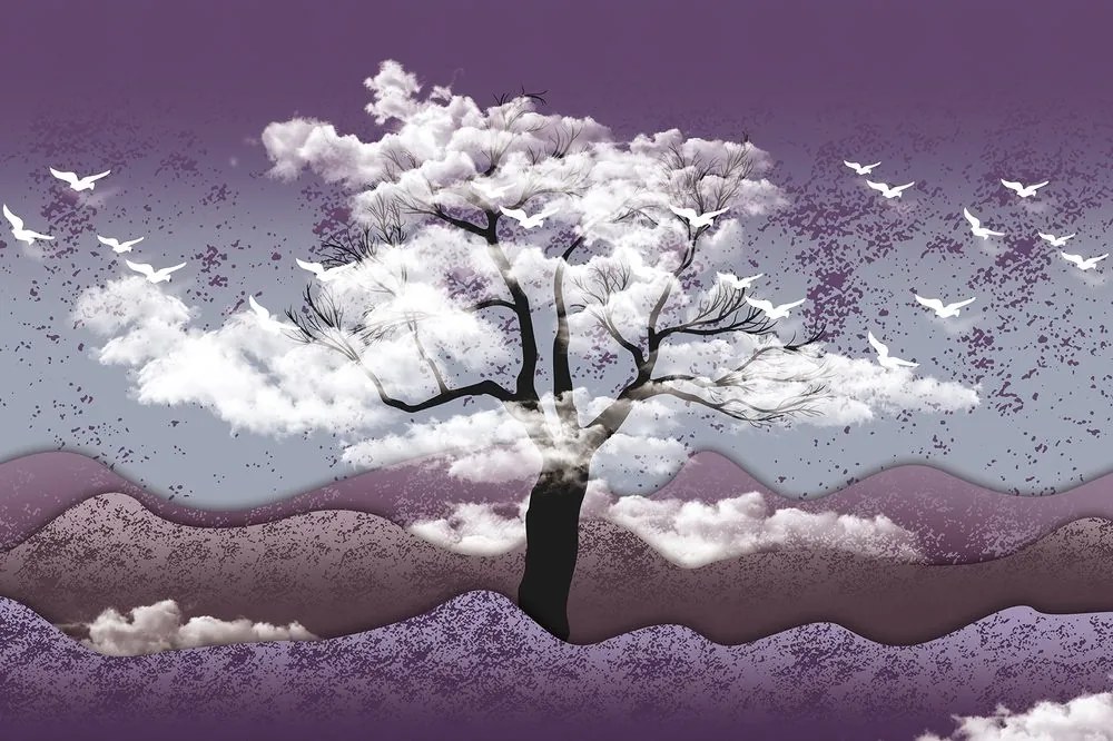 Tapeta strom zaliaty oblakmi - 150x100