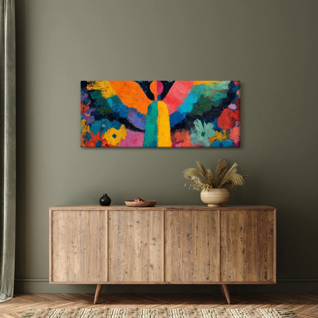 Obraz - Abstraktný anjel s kvetmi (120x50 cm)
