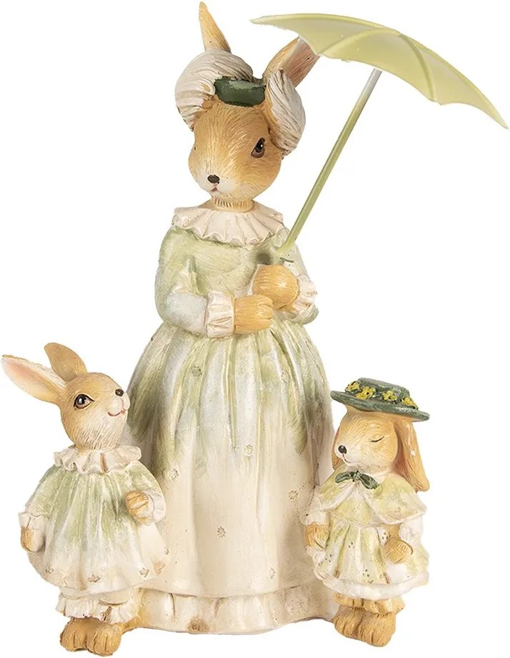 Dekorácia králičia mamka s králikmi a paraplíčkom - 16*11*21 cm