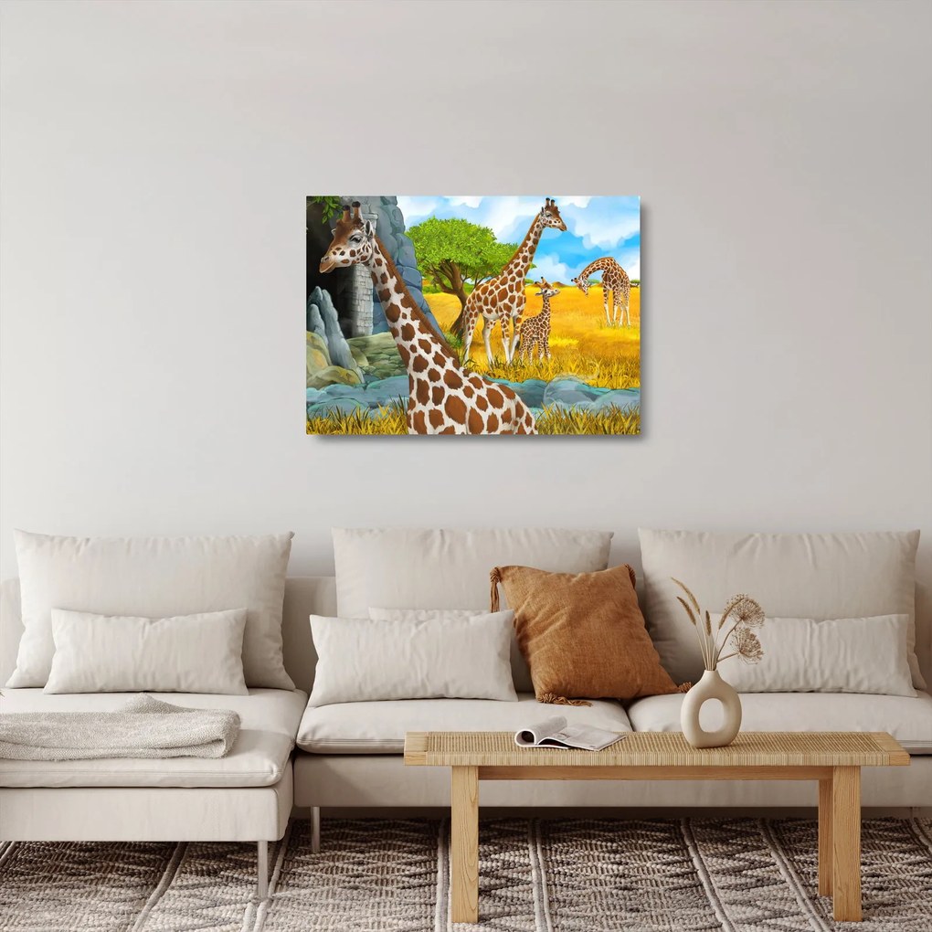 Sklenený obraz - Žirafia rodina (70x50 cm)