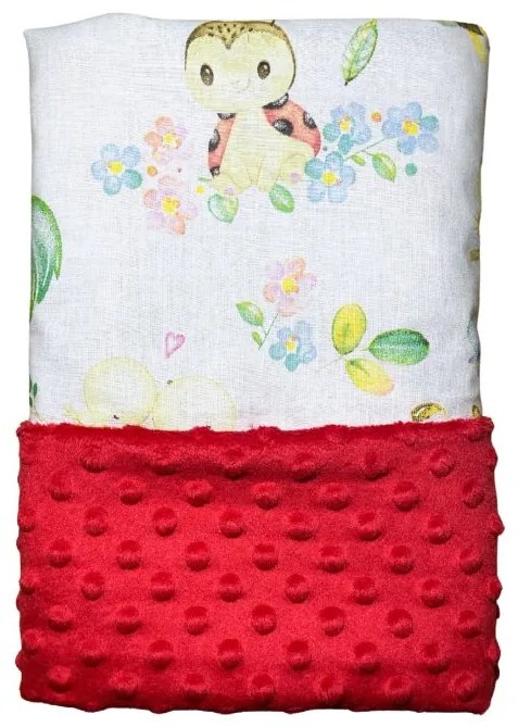 Deka Včielky/minky červená 60x70 cm – detská deka s motívom včielok
