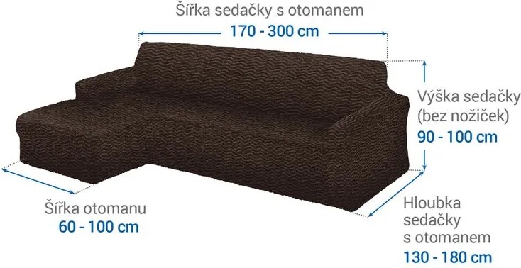 Bielastické poťahy CRISTINA tabaková sedačka s otomanom vľavo (š. 170 - 300 cm)