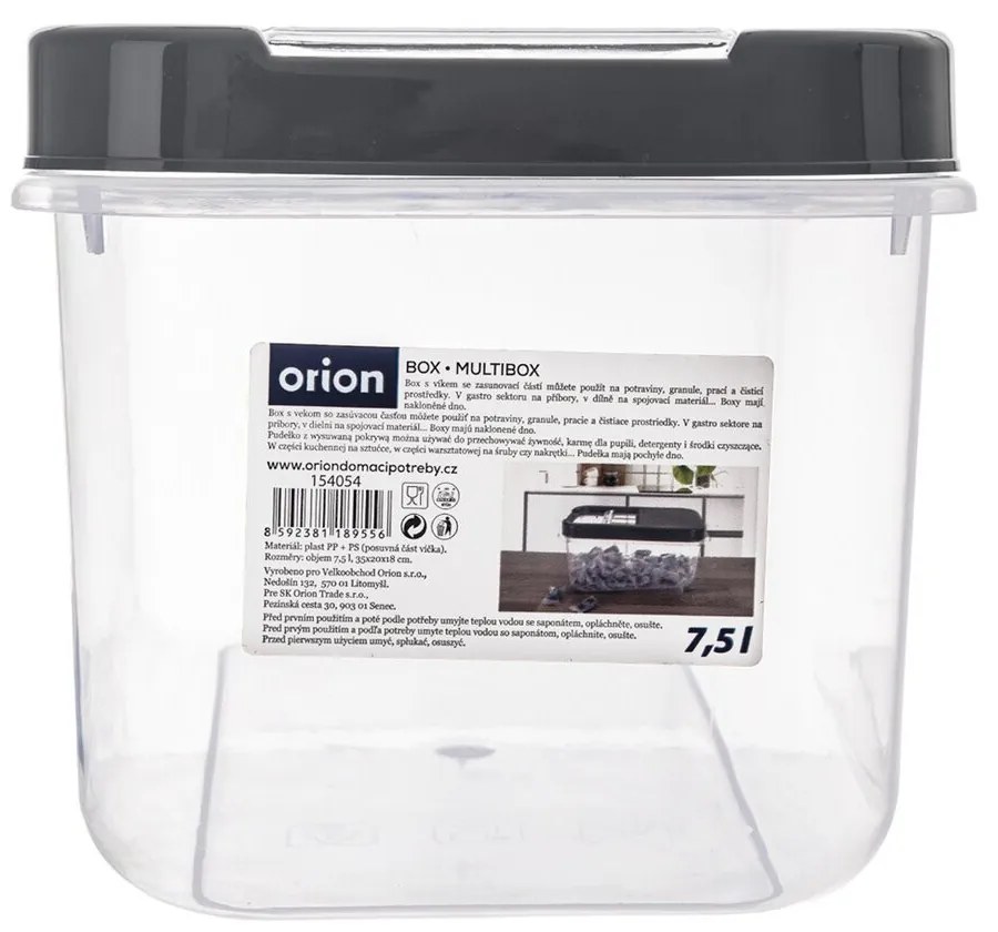 Orion Dóza na potraviny, veľkokapacitný box SLOP, sivé posuvné veko – 7,5 l