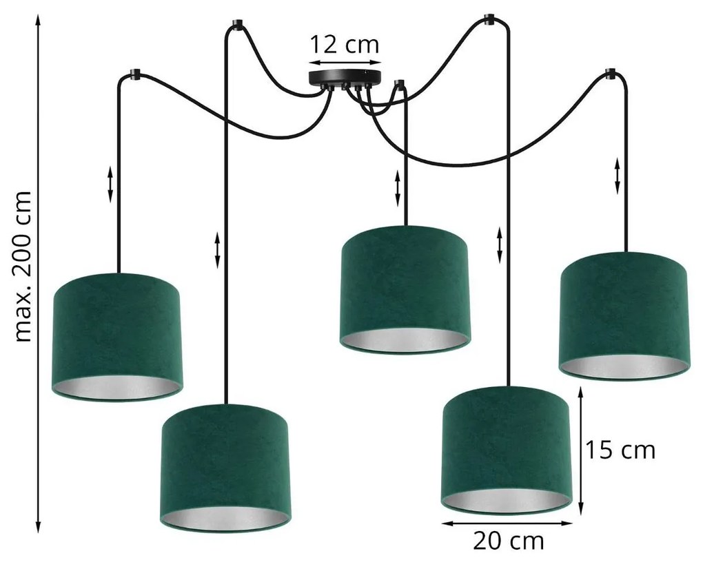 Závesné svietidlo MEDIOLAN SPIDER, 5x textilné tienidlo (výber z 10 farieb), (výber z 2 farieb konštrukcie), CH