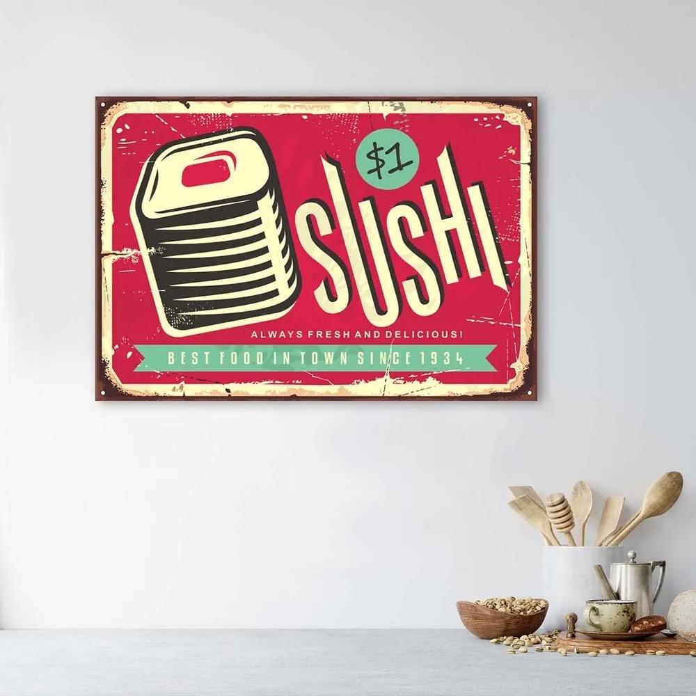 Obraz na plátně Znaky Retro plakát Sushi - 100x70 cm