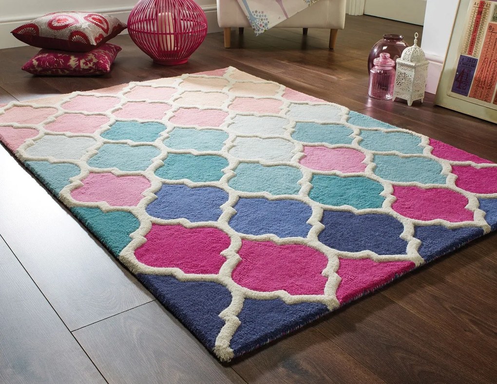 Flair Rugs koberce Ručne všívaný kusový koberec Illusion Rosella Pink / Blue - 120x170 cm