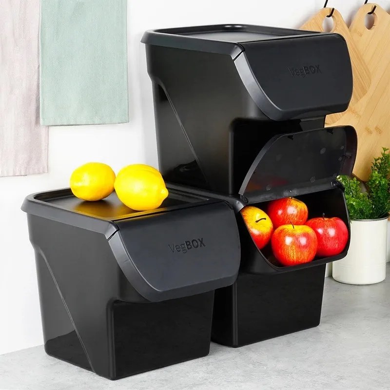 FLORENTYNA Úložný box na zemiaky a cibuľu s vetraním, VEGBOX antracit (14l - 10kg zemiakov)