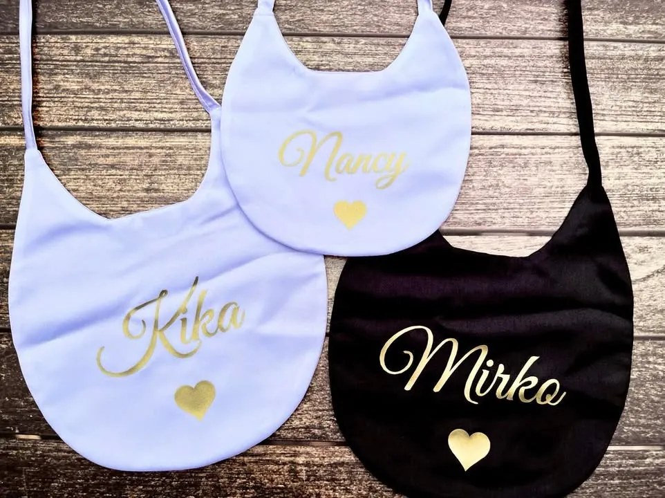 Svadobné podbradníky s menami 8 - Celý set (2 ks veľký + 1 ks malý)