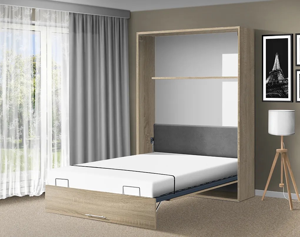 Nabytekmorava Sklápacia posteľ VS 1054 P - 200x120 cm A nosnosť postele: zvýšená nosnosť o 20 kg, farba lamina: orech lyon/biele dvere