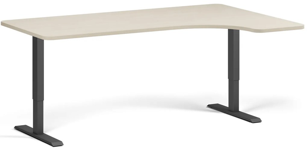 Rohový výškovo nastaviteľný stôl, 180x120 cm, 1 motor, L/P, čierna podnož, breza