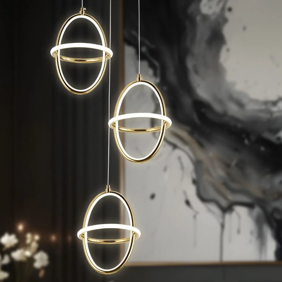 Toolight Toolight, LED závesné svietidlo 3x 20x28cm, 60W, 4000K, 4200lm, G064-3CPR, zlatá lesklá, OSW-08696