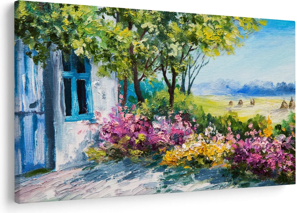 Obraz záhradky pred domom, olejomaľba (90x60 cm)
