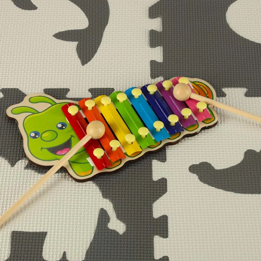 KIK Farebný drevený cimbal pre deti húsenica