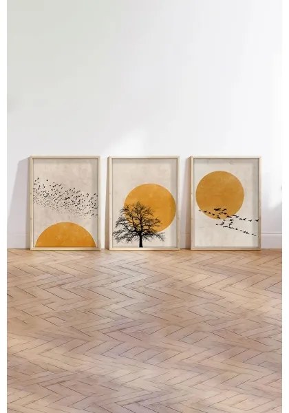 Sada 3 ks obrazov vo fotorámiku 50x70 cm béžová/oranžová