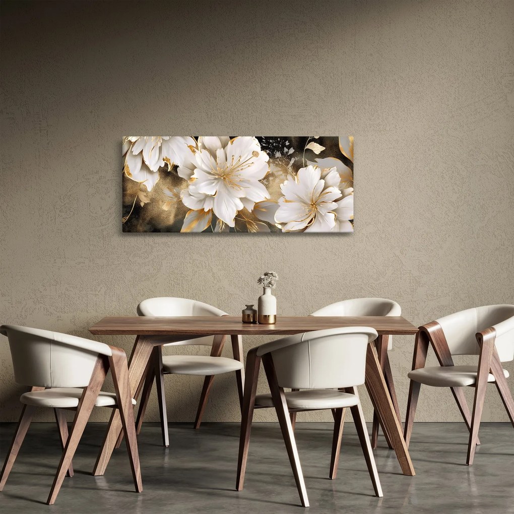 Obraz - Kvety v zlate (120x50 cm)