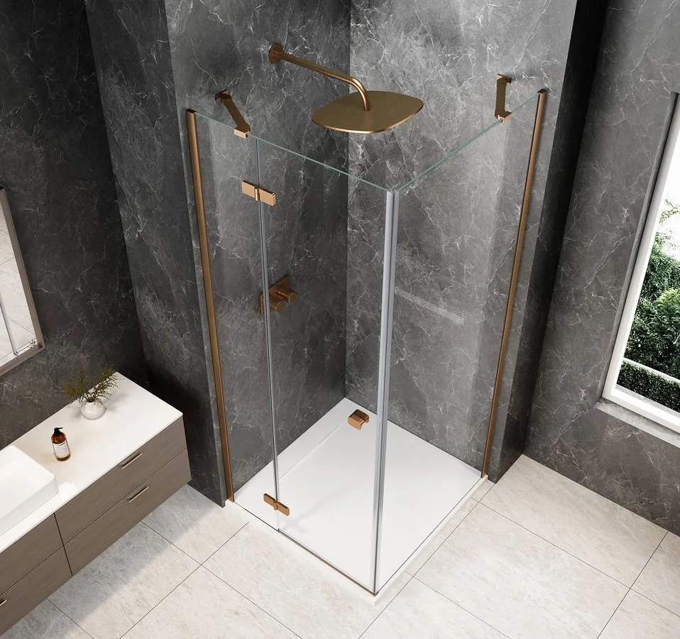 Polysan Polysan, GLOBE COPPER MATT štvorcová sprchová zástena 800x800mm, číre sklo, ľavá, GB1080-3215LPG