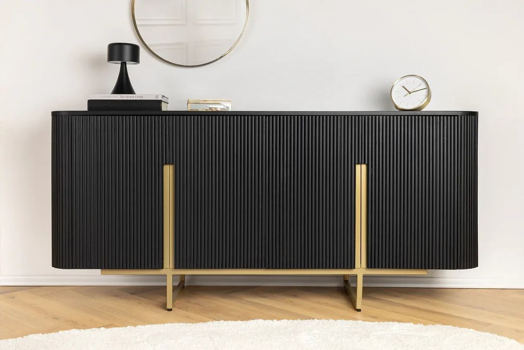 Komoda GATSBY 160cm retro štýl mango čierna zlatá ručne vyrobená