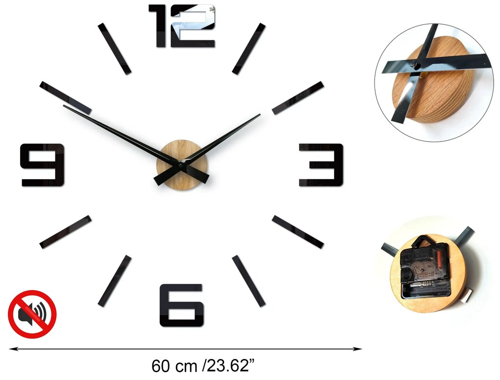 Nástenné samolepiace hodiny City 60 cm dub prírodný/čierny
