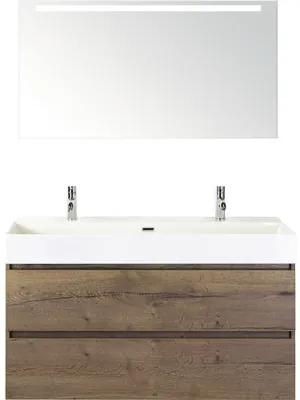 Kúpeľňový nábytkový set Maxx XL 120 cm s keramickým umývadlom 2 otvormi na kohúty a zrkadlom s LED osvetlením Tabacco