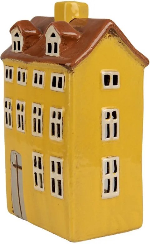 Žltý keramický svietnik na čajovú sviečku domček Amster Village - 12*8*18 cm