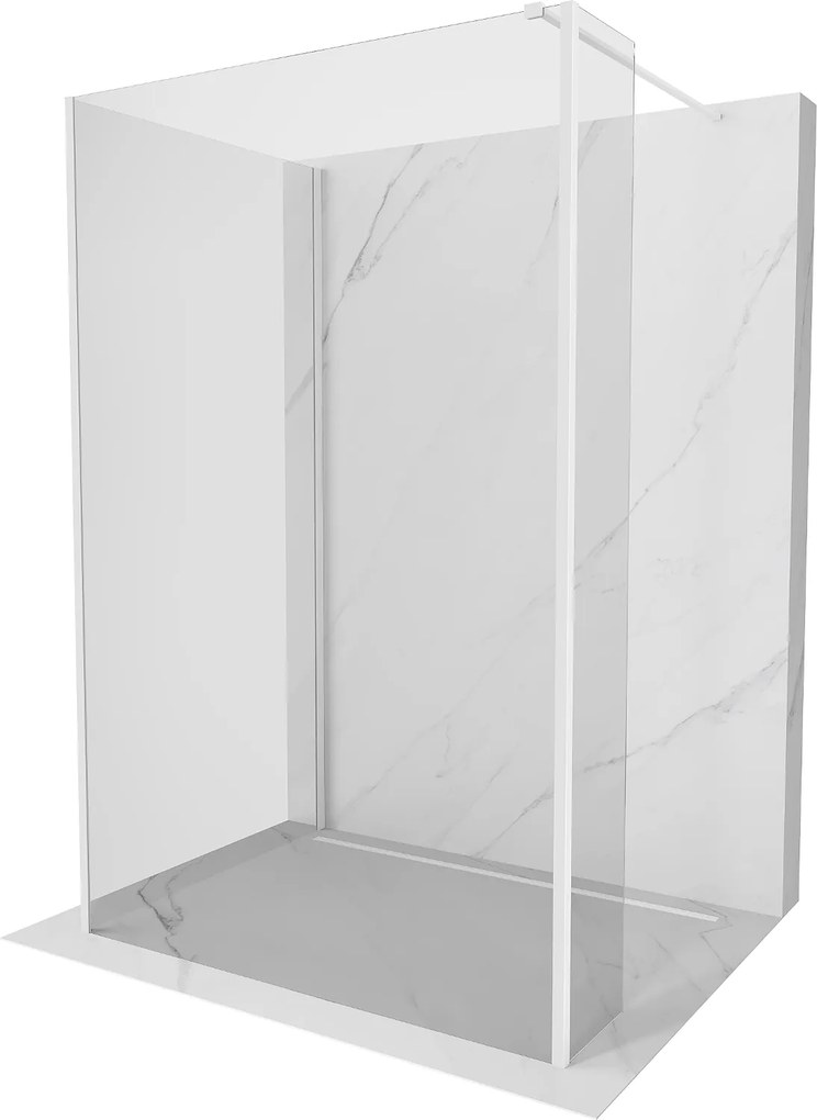 Mexen Kioto, 3-stenová sprchová zástena Walk-In 125 x 100 x 40 cm, 8mm číre sklo, biely profil, 800-125-100-221-20-00-040