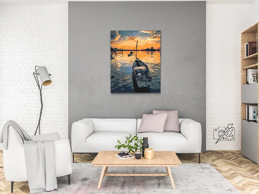 Gario Maľovanie podľa čísel Rybárska loďka pri západe slnka Rozmery: 40 x 50 cm, Rámovanie: S vnútorným rámom
