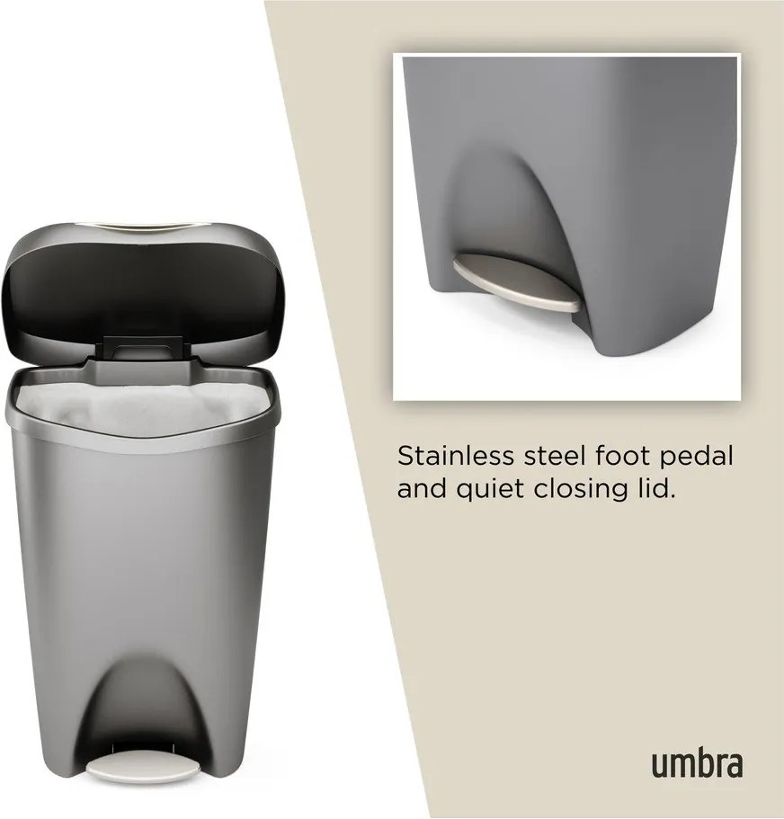 Sivý nášľapný plastový odpadkový kôš 50 l Brim – Umbra