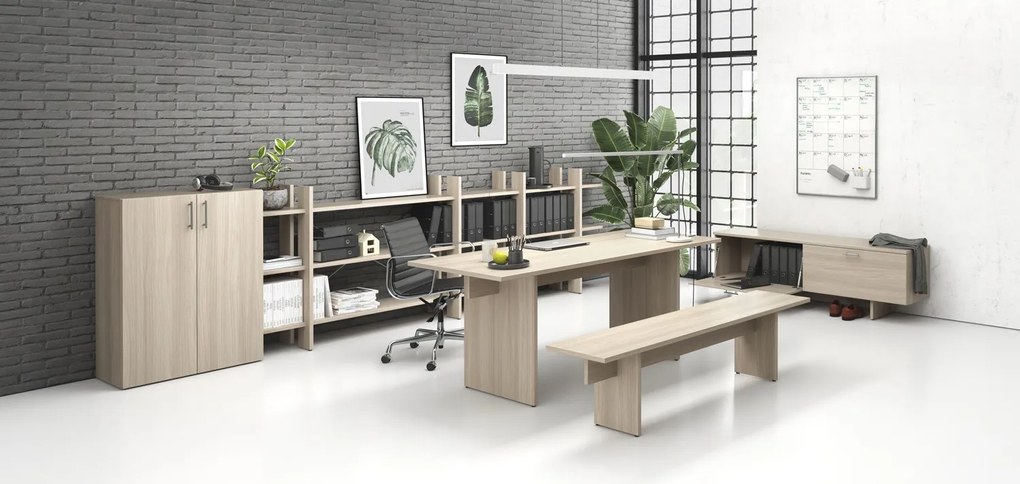 Stôl jednací SOLID + 2x prísed, 2400 x 1250 x 743 mm, dub prírodný