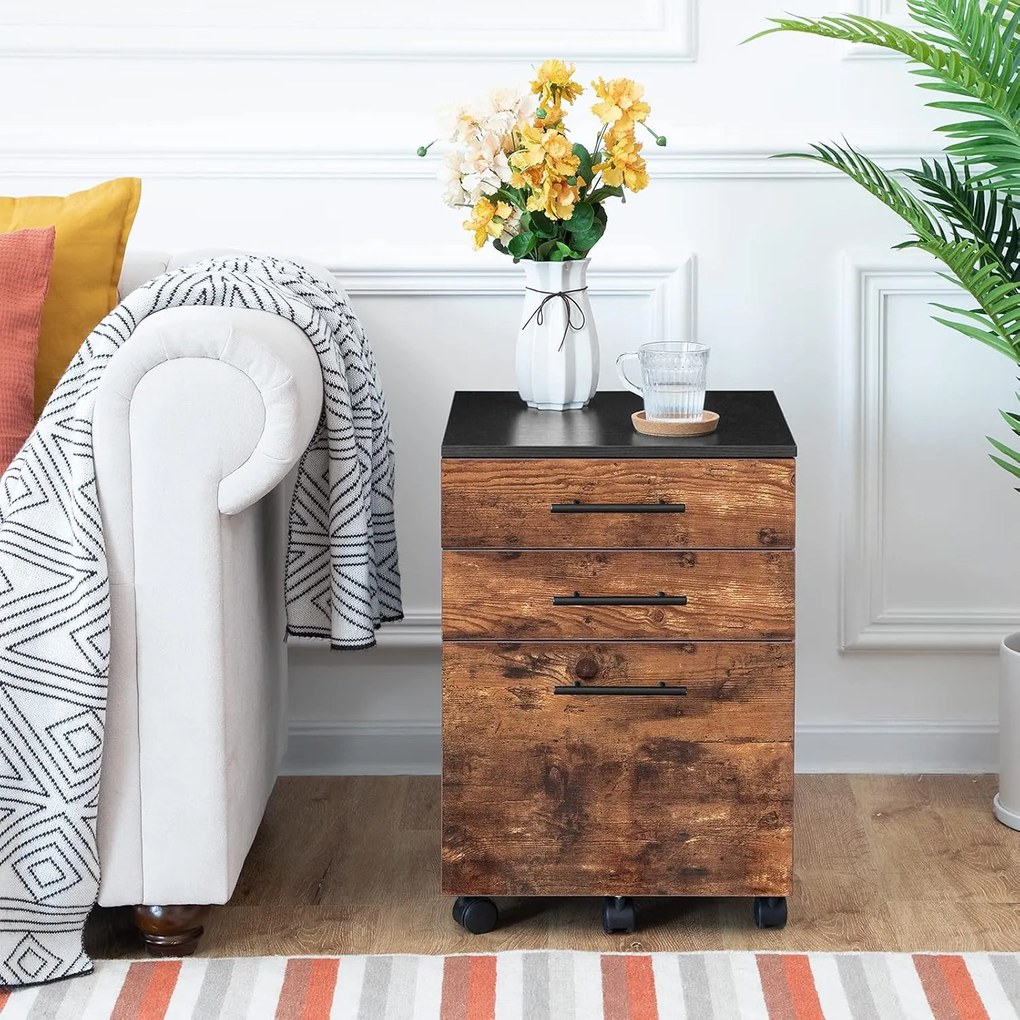 Pojízdný kancelářský kontejner Vasagle Dovi 57,5 cm hnědý/černý