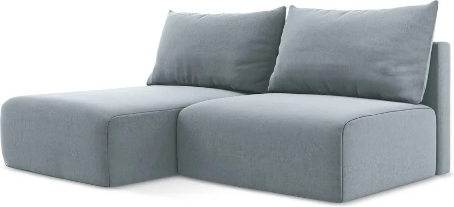 Modrá zamatová rozkladacia/s úložným priestorom rohová pohovka (ľavý roh/s leňoškou) Kalena – Makamii