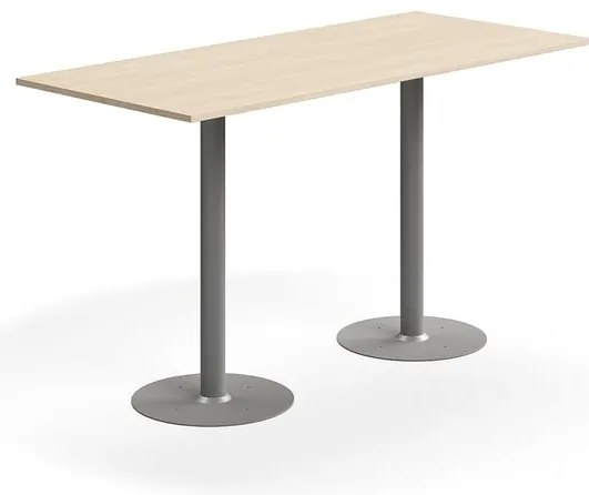 Barový stôl ALVA, 1800x800x1000 mm, s kotvením do zeme, HPL, strieborná/breza