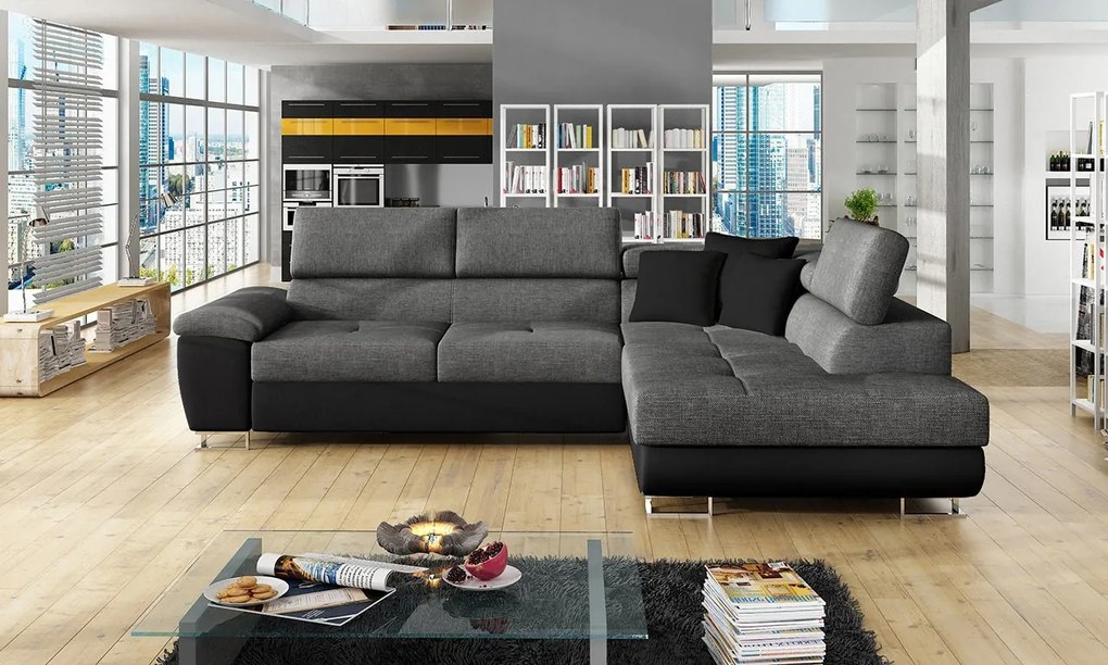 Rohová sedacia súprava do obývačky Alvin Sale, Dostupné poťahy: Ekokoža Soft 017 (biela) + Lux 06 + Ekokoža Soft 017 (biela), Strana: ľavá