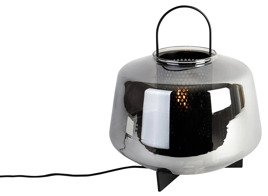 Art Deco stolná lampa čierna s dymovým sklom 30 cm - Kevin