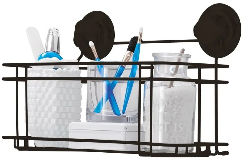 Čierna samodržiaca nástenná kúpeľňová polička Compactor Bestlock Black All Purpose Holder, 30 x 20,5 cm