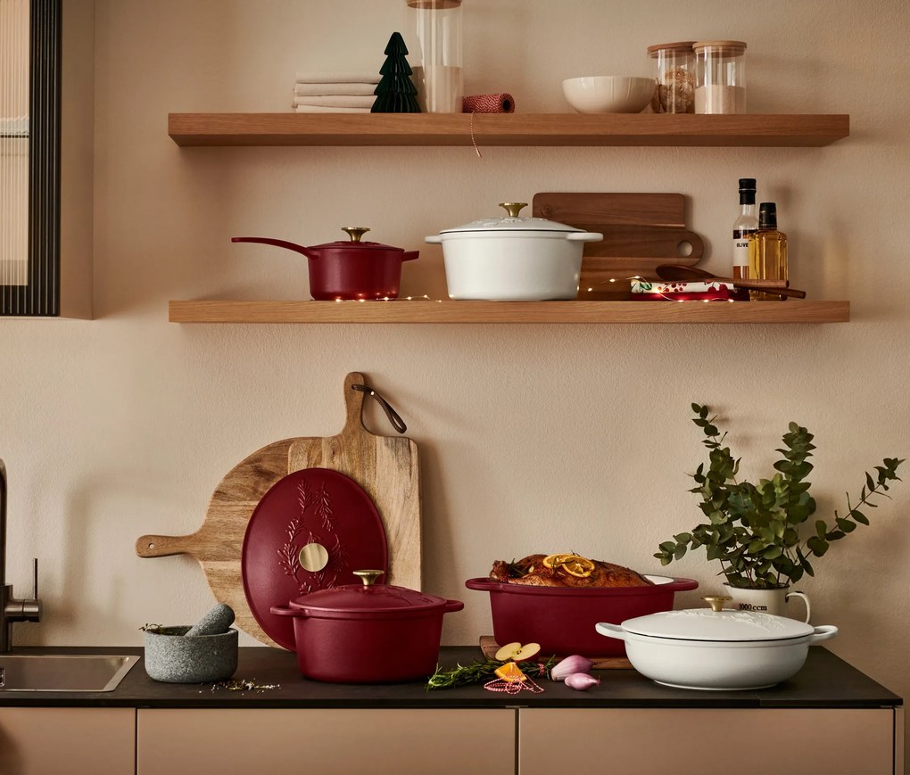 Servírovacia panvica z liatiny, biela