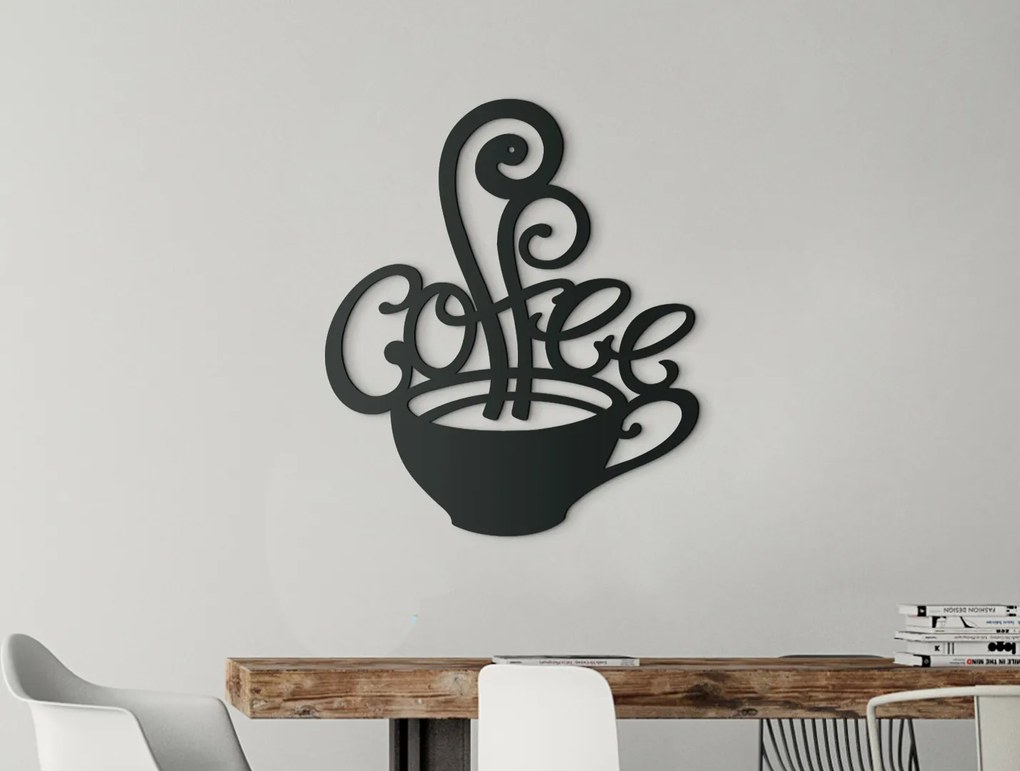 drevko Drevená nálepka na stenu Coffee Rozmer obrazu: 38 x 32,5 cm, Farba dekorácie: Čierna