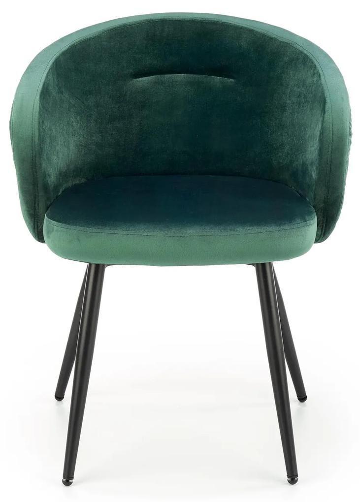 Halmar Tmavo zelená zamatová stolička K430