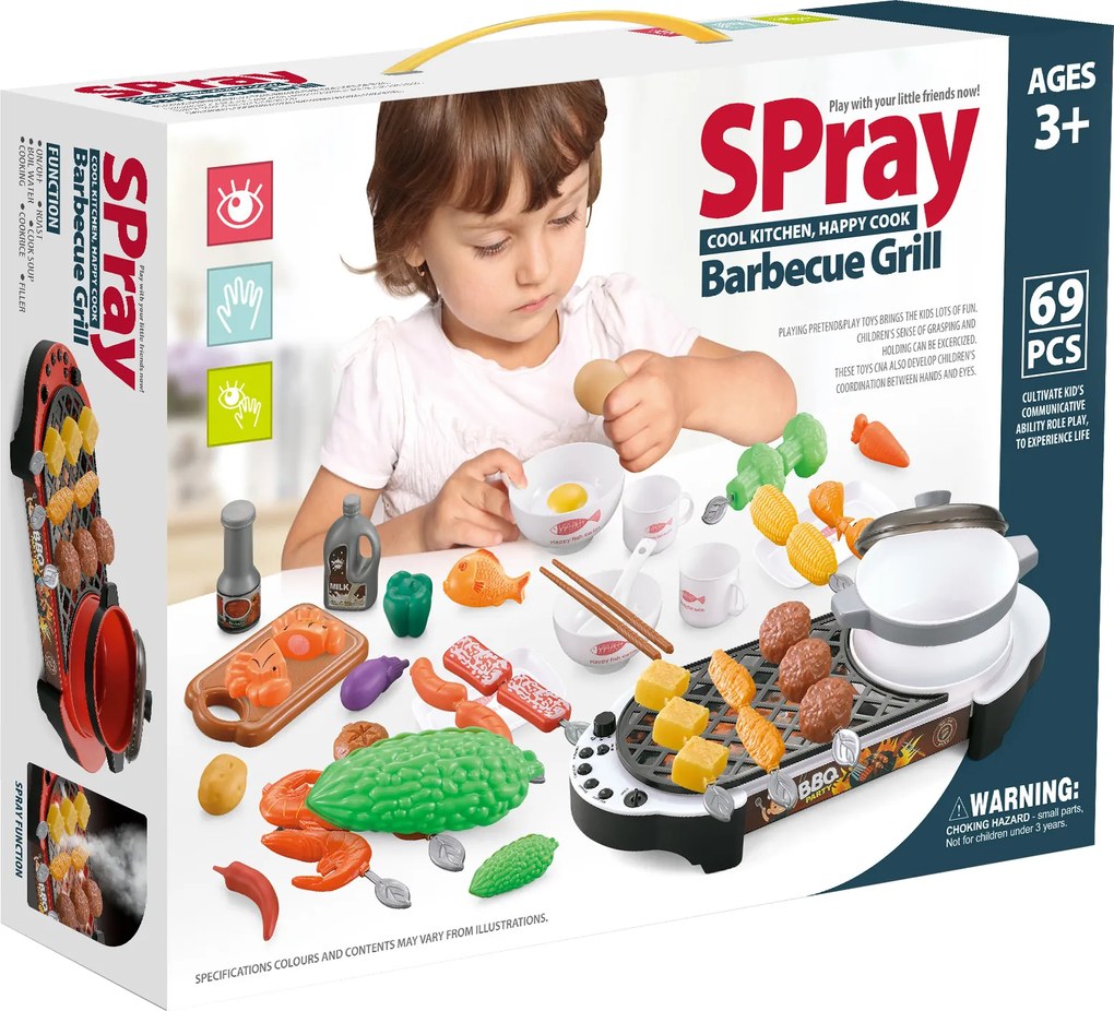 MULTISTORE Detský grilovací set 69 dielov pre deti 3+ – zvukový a svetelný gril s krájaním